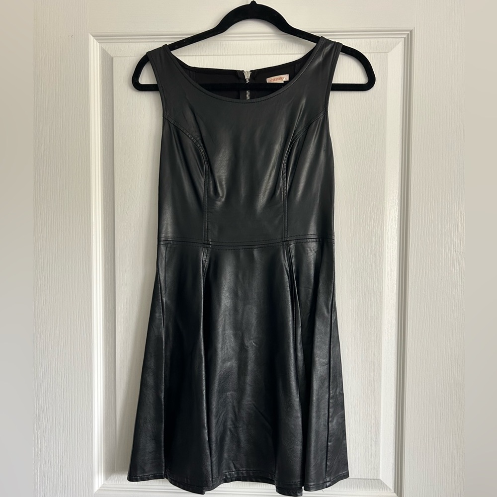 Fake leather black mini dress